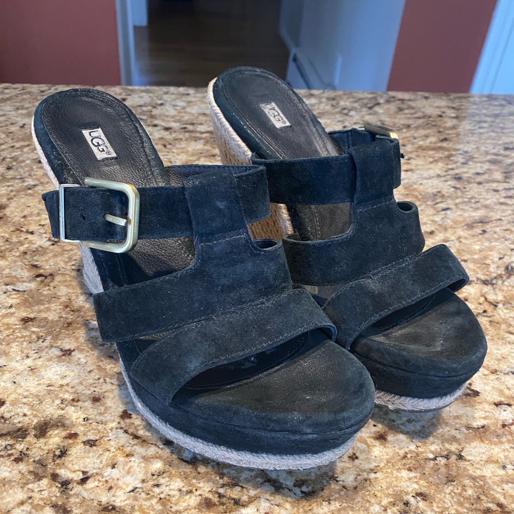 Ugg Brand Black Suede Platform Sandals